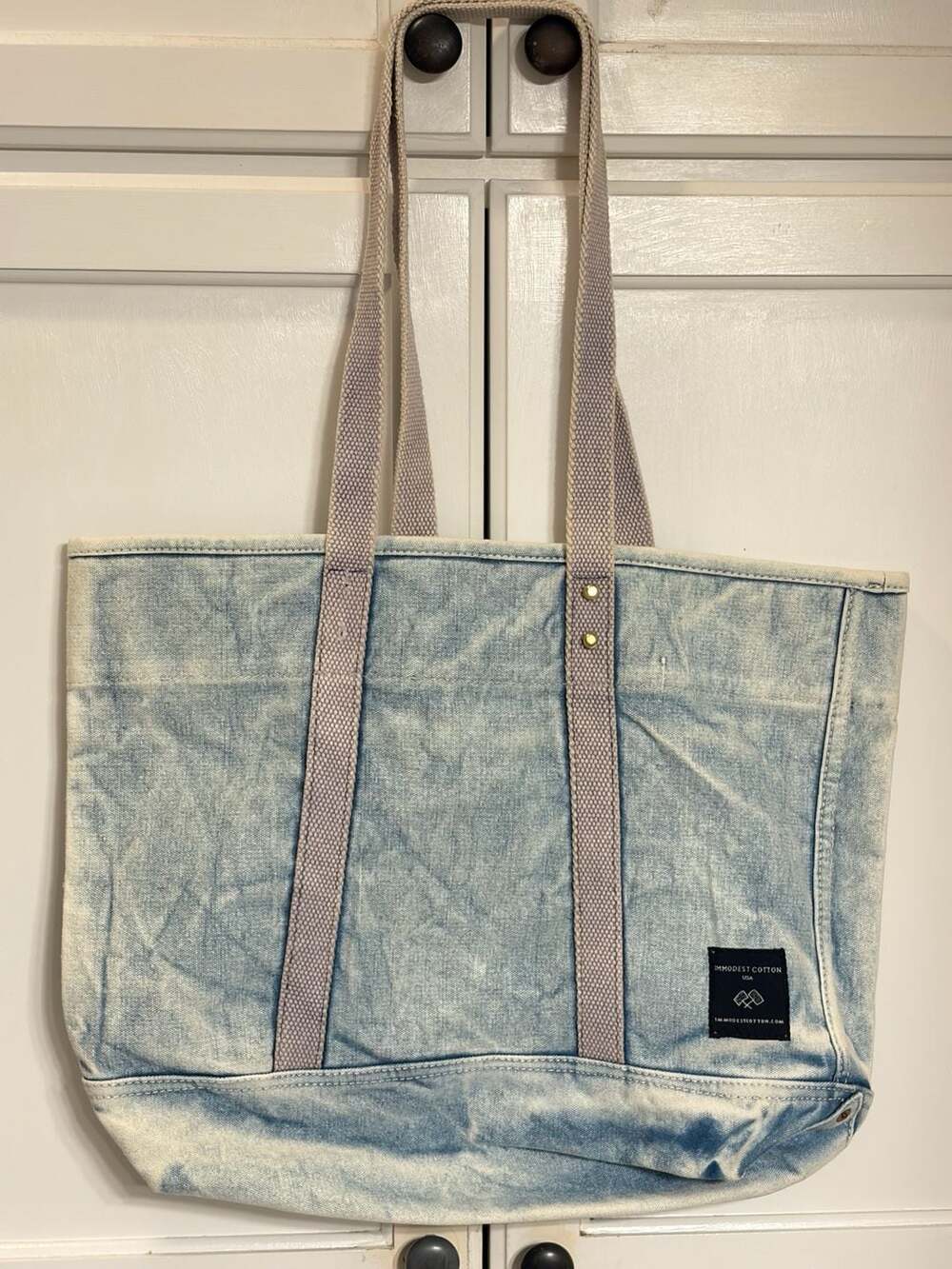 Immodest Cotton USA Blue Acid Wash Canvas Tote Bag Large Shoulder Bag